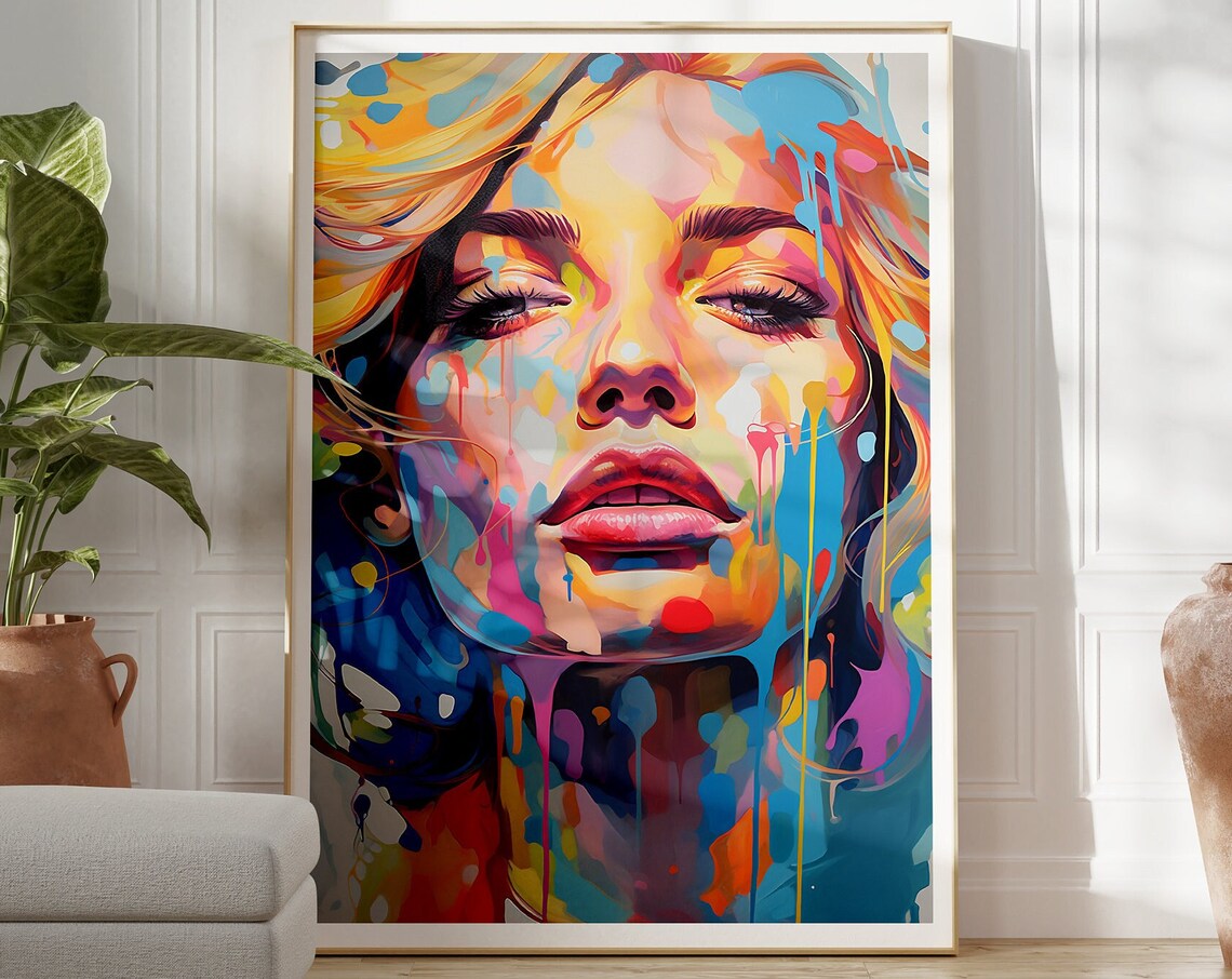 Colorful Paint Drip Woman Pop Art Portrait Maximalist Poster