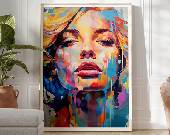 Colorful Paint Drip Woman Pop Art Portrait Maximalist Poster