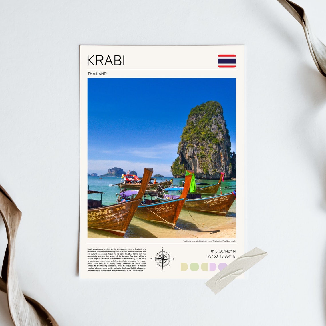 Krabi Thailand Longtail Boats Limestone Cliffs Beach Travel Poster - Image 3