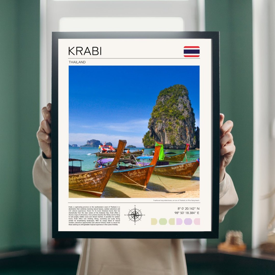 Krabi Thailand Longtail Boats Limestone Cliffs Beach Travel Poster - Image 4