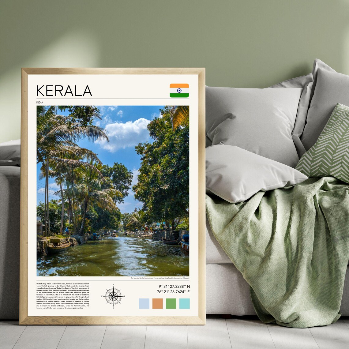 Kerala India Backwaters Palm Canals Boat Travel Poster Tropical - Image 2