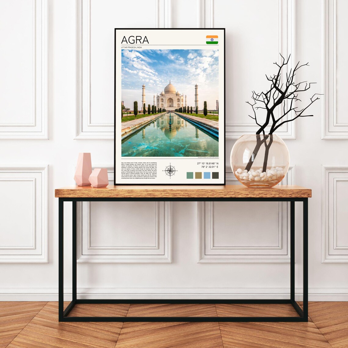 Agra Taj Mahal India Reflection Pool Mughal Architecture Travel Poster - Image 3