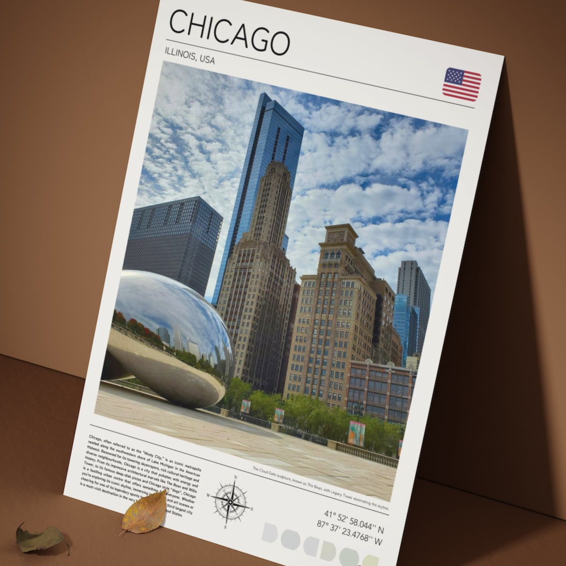 Chicago Illinois Cloud Gate Sculpture Skyline Downtown Travel Poster - Image 3