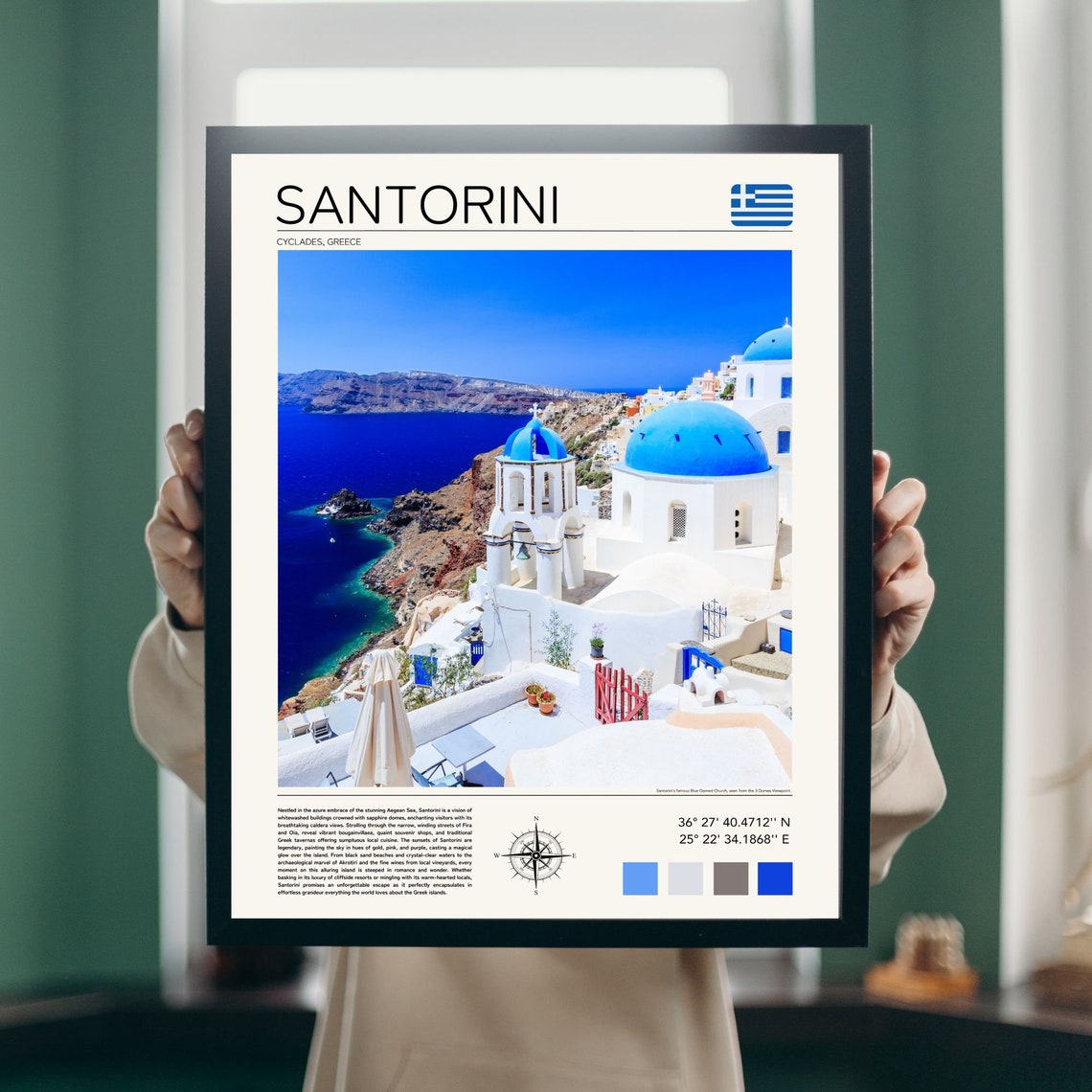Santorini Greece Blue Domes White Buildings Aegean View Poster - Image 3