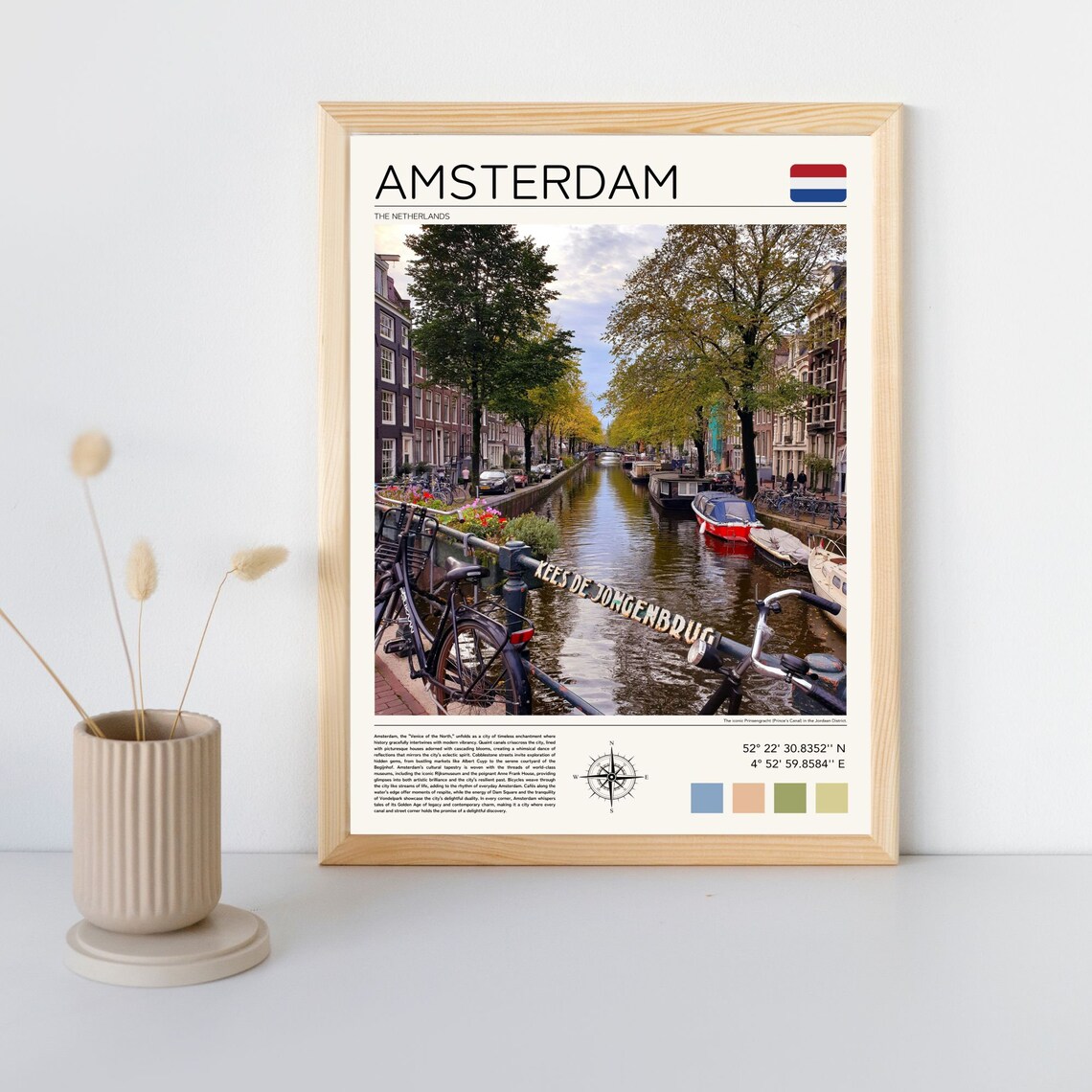 Amsterdam Netherlands Canal Bikes Bridge Minimalist Travel Poster - Image 4
