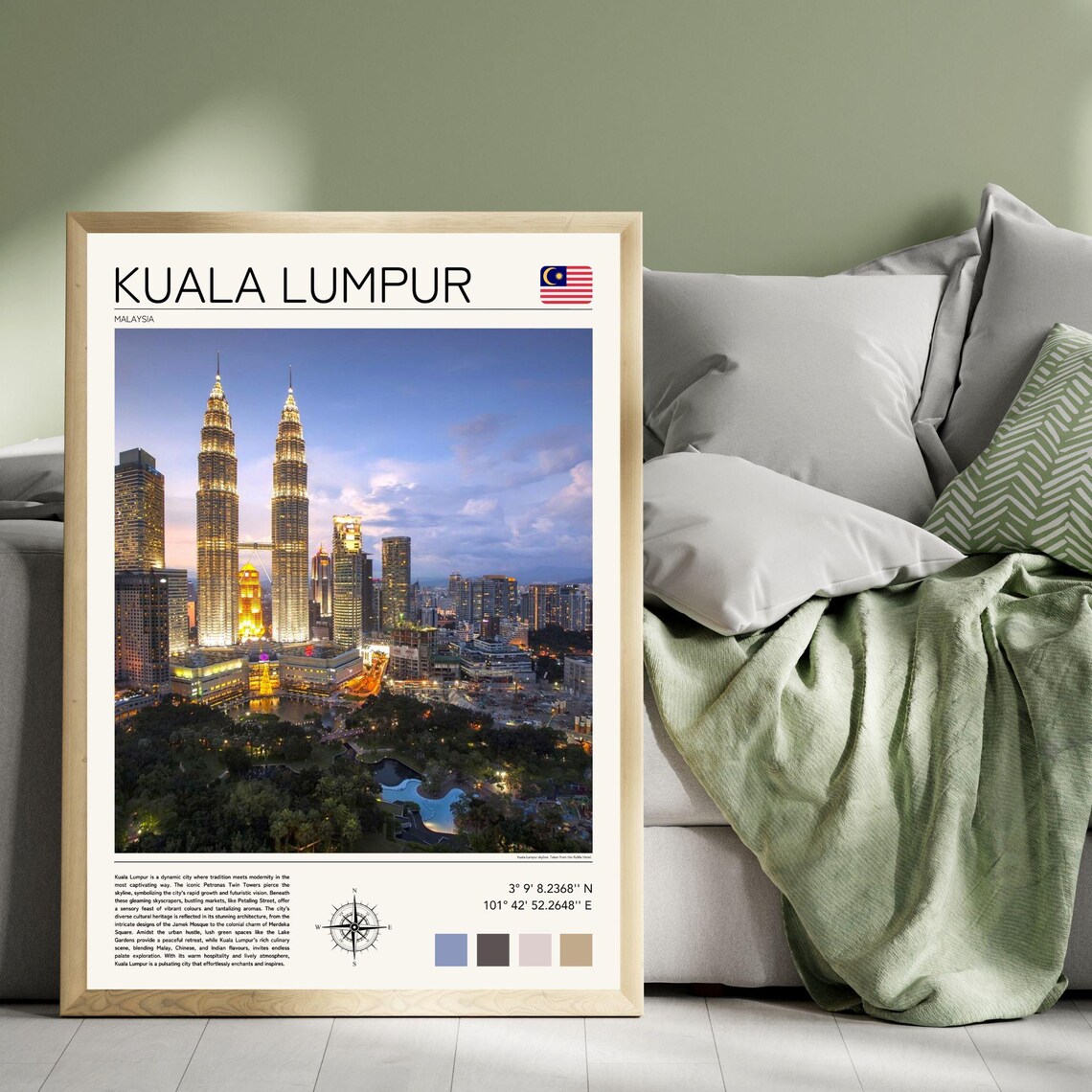 Kuala Lumpur Malaysia Petronas Towers Night Skyline Travel Poster - Image 4