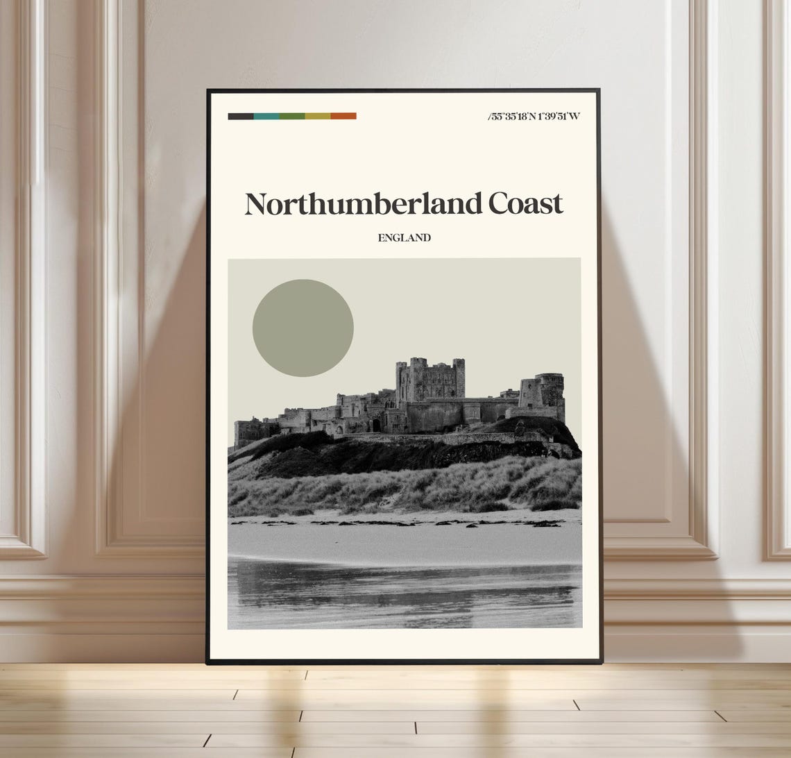Northumberland Coast Bamburgh Castle England Minimalist Travel Poster