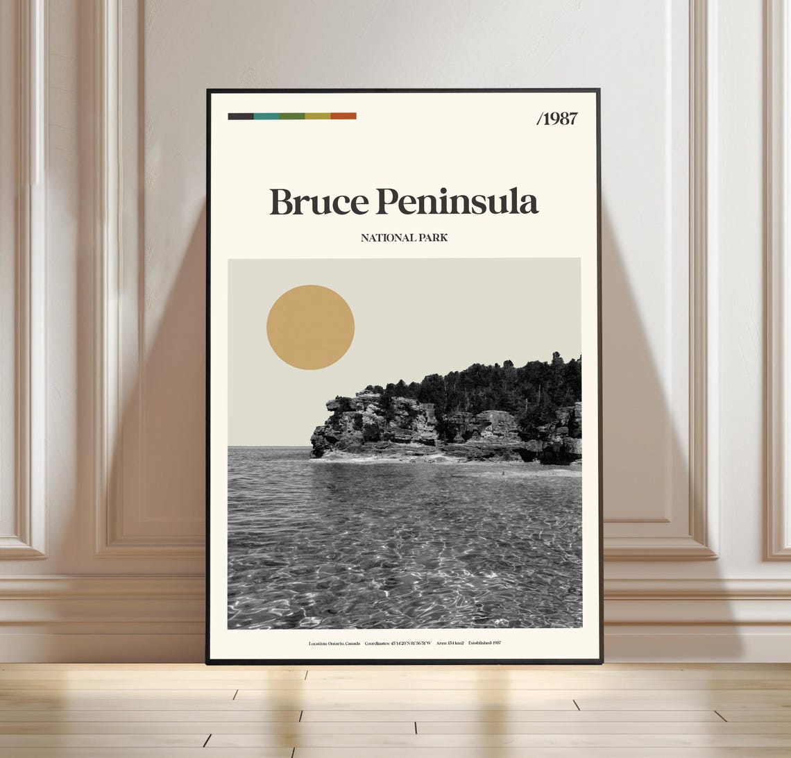 Bruce Peninsula Ontario Rocky Shoreline Retro National Park Poster
