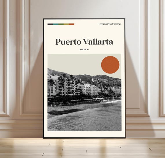 Puerto Vallarta Poster Mexico Travel Print Landscape Coastal