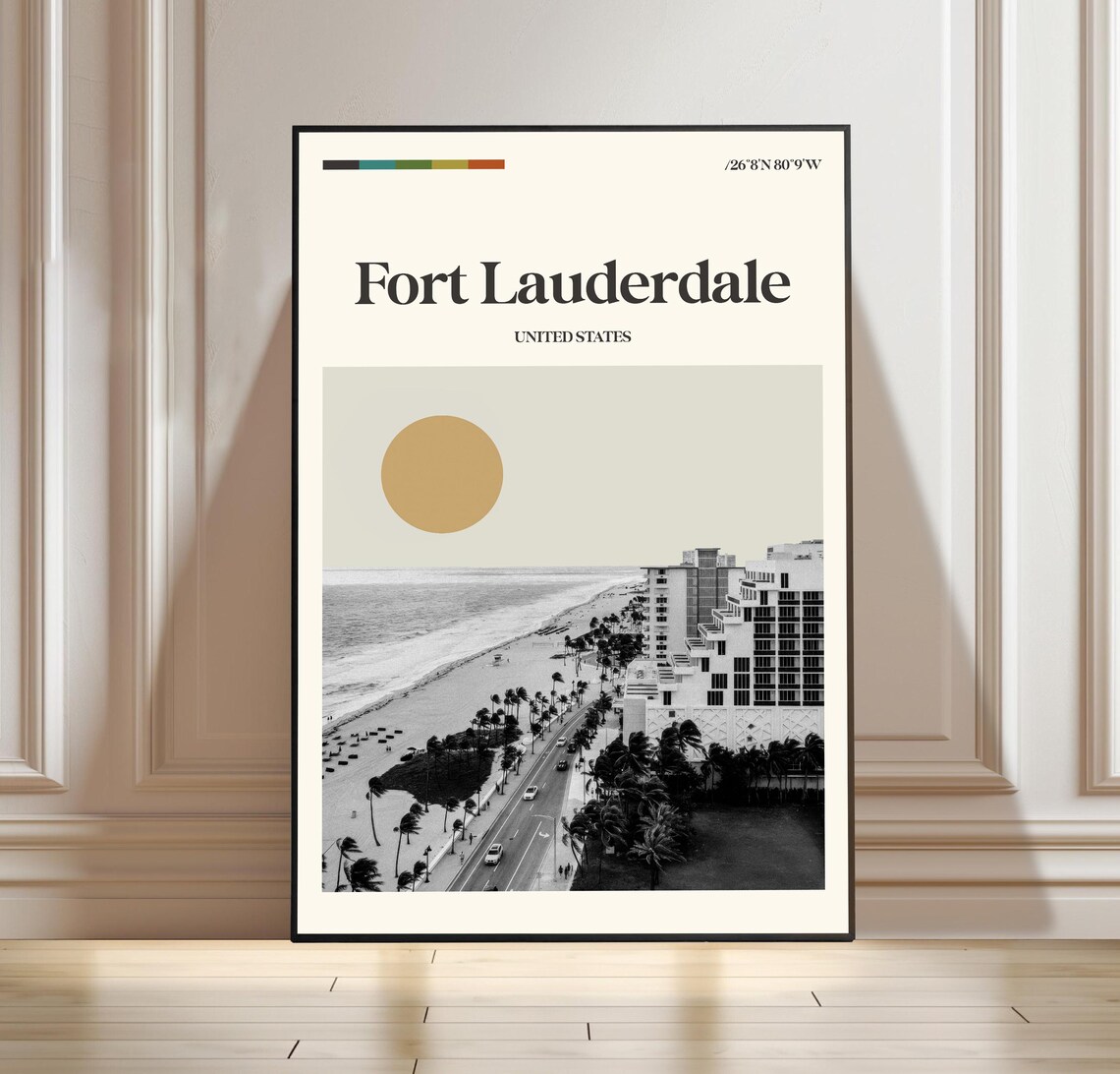 Fort Lauderdale United States Vintage Beach Aerial Travel Poster