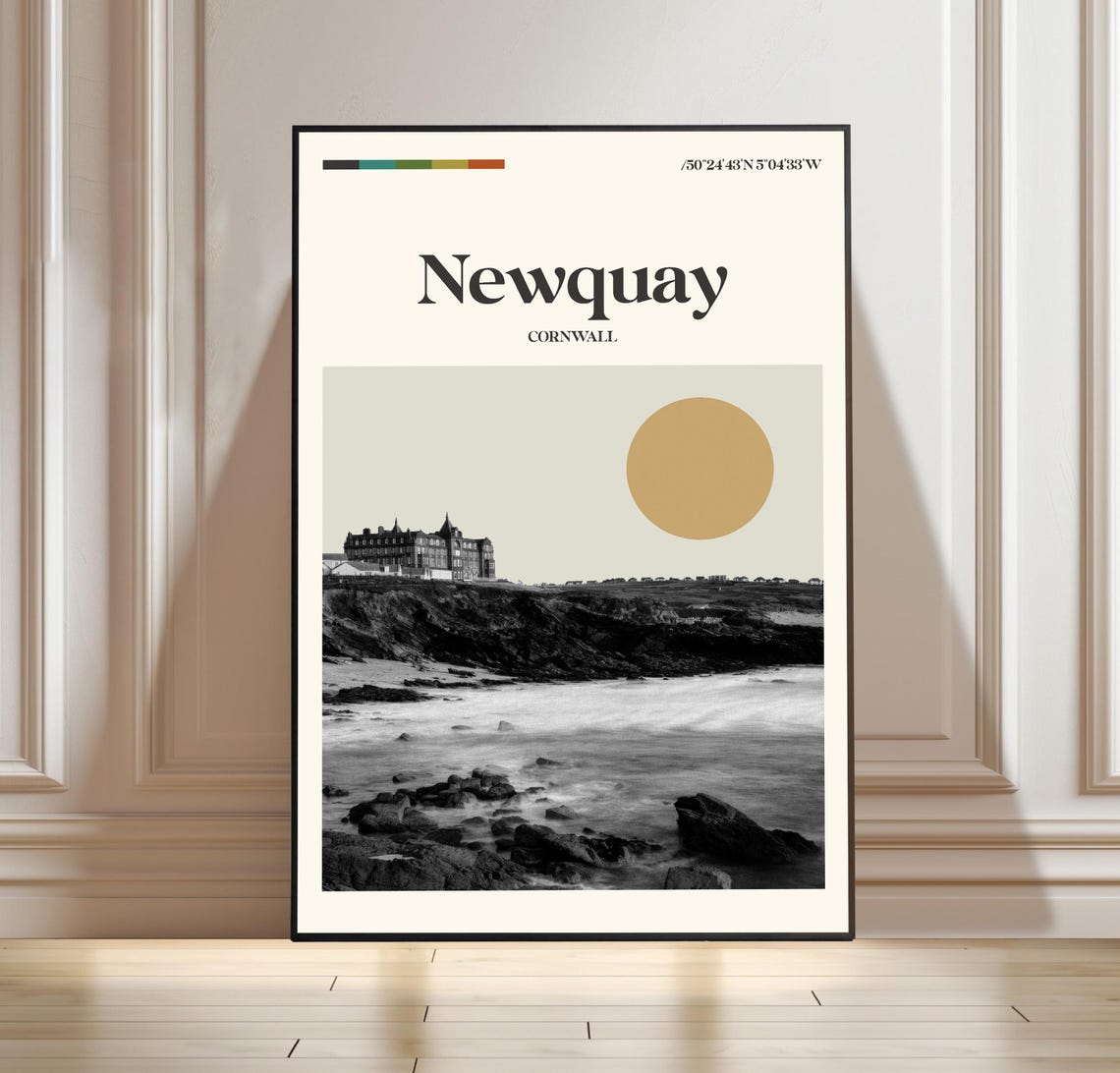 Newquay Cornwall England Seaside Rocky Coast Vintage Travel Poster