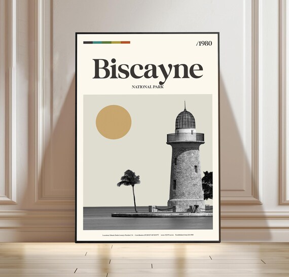 Biscayne National Park Florida Lighthouse 1980 Travel Poster