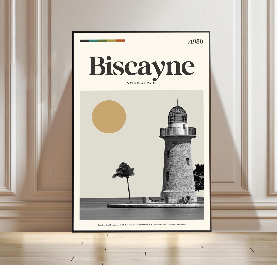 Biscayne National Park Florida Lighthouse 1980 Travel Poster