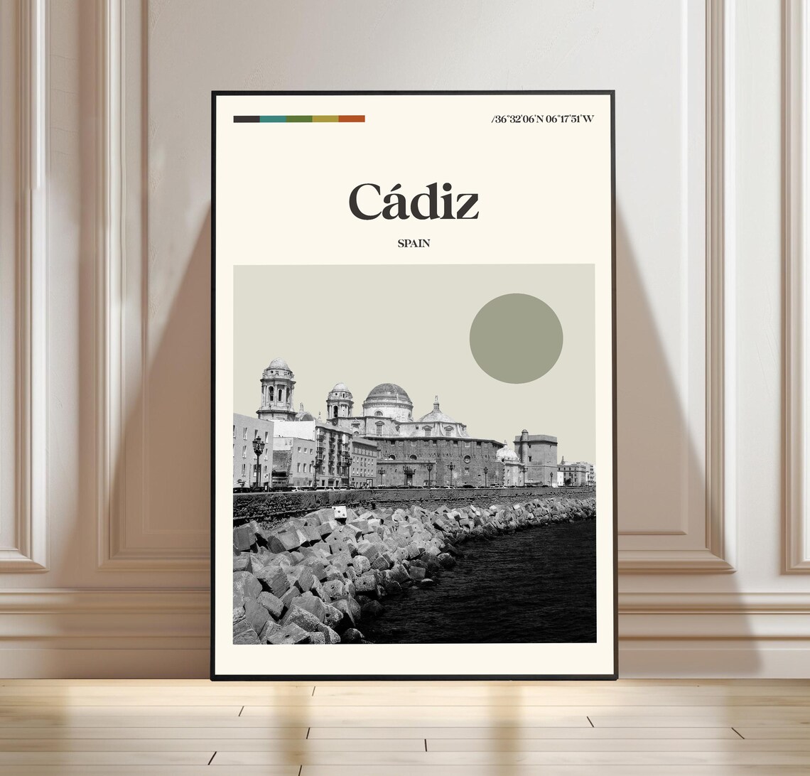 Cádiz Spain Cathedral Seawall Sage Sun Vintage Travel Poster