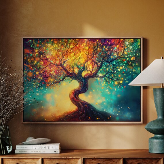 Bright Multicolor Abstract Tree Wall Art Unique Hangable Nature Inspired Artwork For Home Office Or Bedroom Dcor