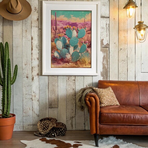 Colorful Desert Cactus Blooming Flowers Sunset Prickly Pear Poster
