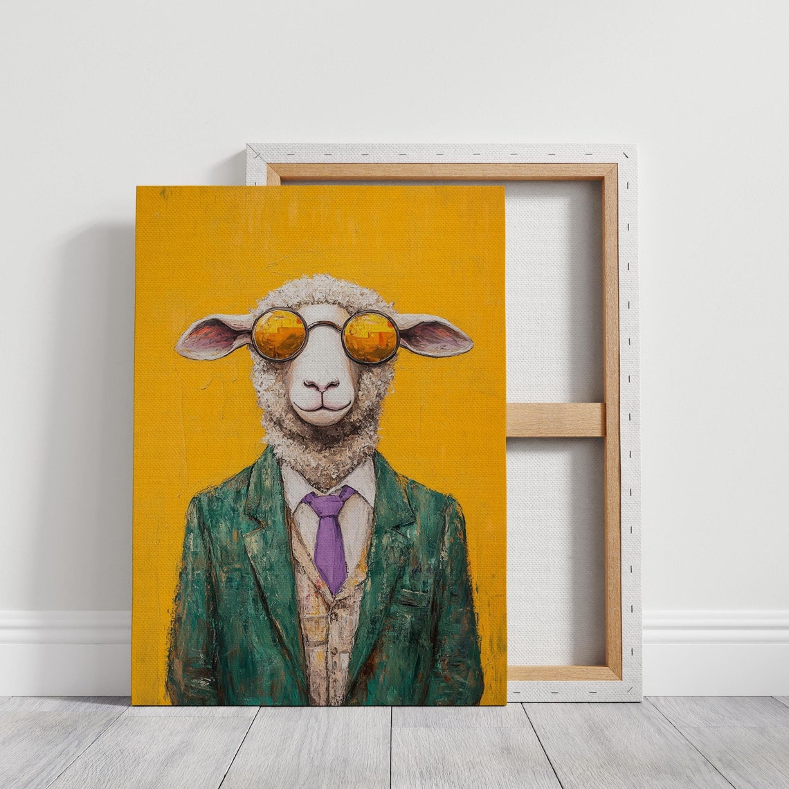 Cool Sheep in a Green Suit with Amber Sunglasses Fun Art Poster