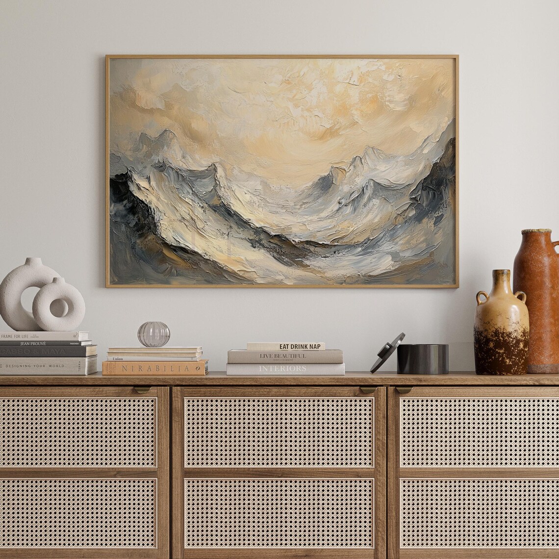Abstract Mountain Landscape, Neutral Wall Art Print