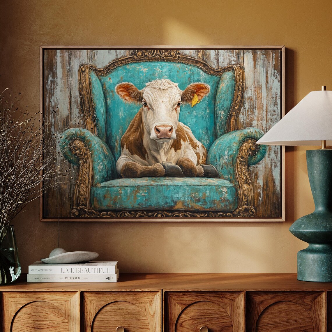 Regal Cow Portrait, Rustic Farmhouse Art Print