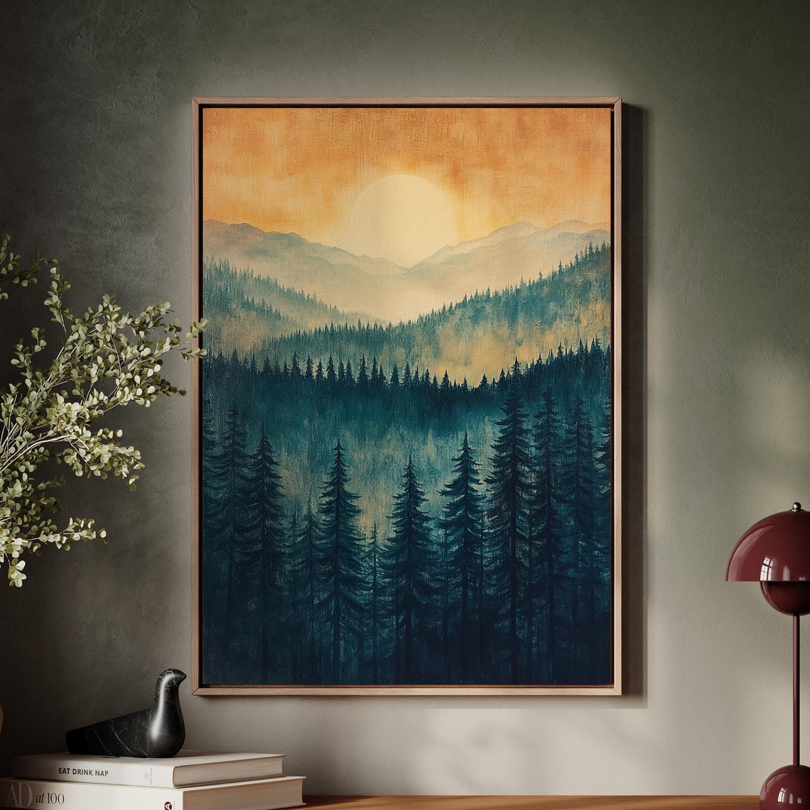 Sunrise Over Pine Forest Mountain Layers Landscape Art Poster