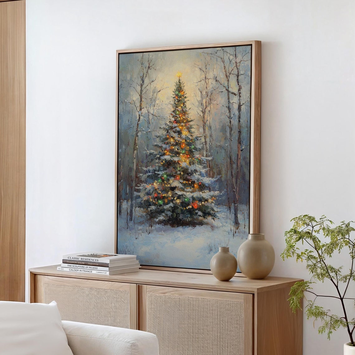 Glowing Christmas Tree Standing in a Snowy Winter Forest Art Poster