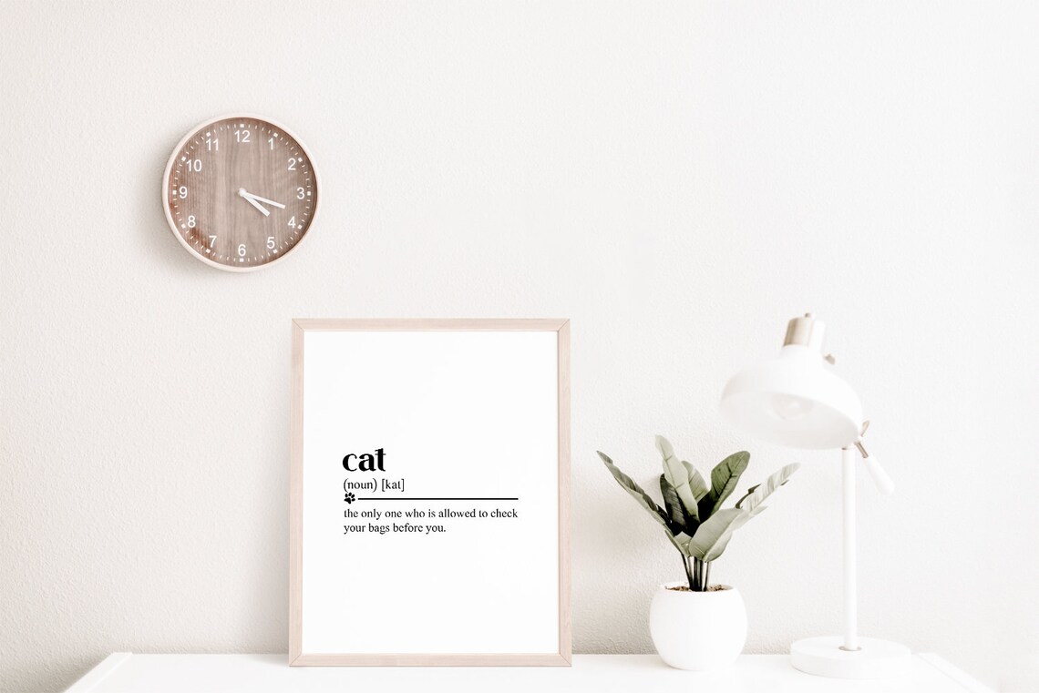 Cat Definition Funny Dictionary Art Print Pet Lover Gift Black White Decor - Image 2