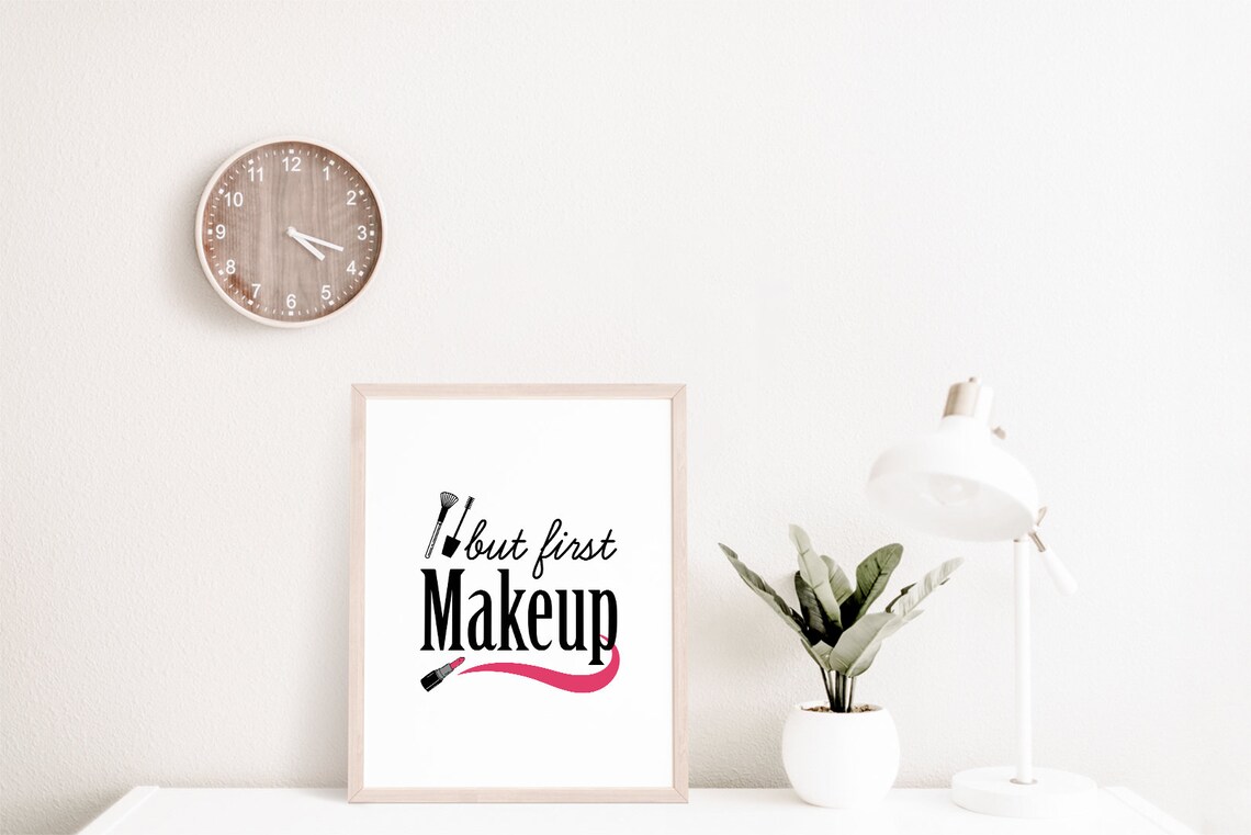 But First Makeup Lipstick Brushes Girls Vanity Room Quote Poster - Image 2