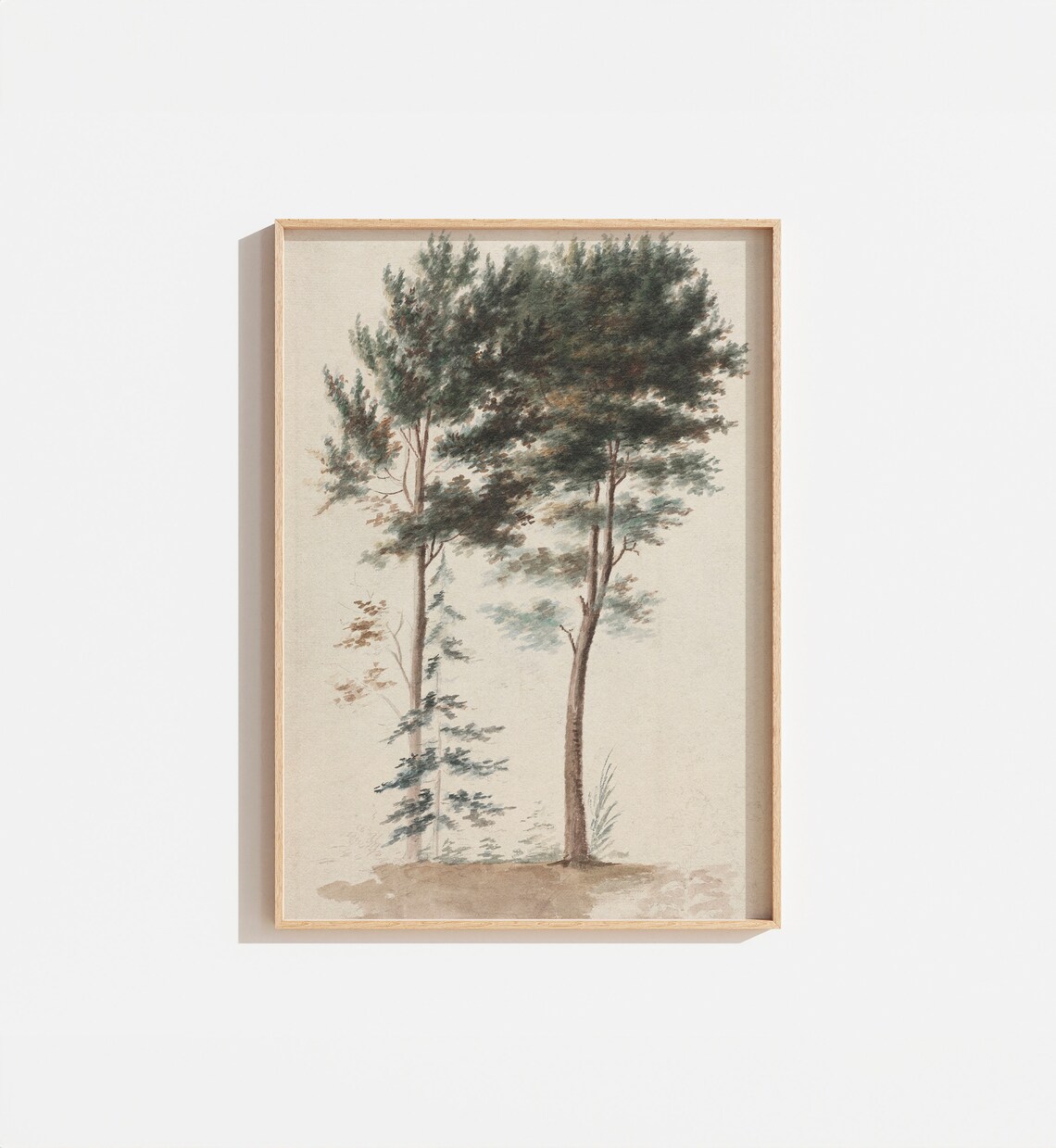 Vintage Rustic Tree Drawing Landscape Wall Art Print