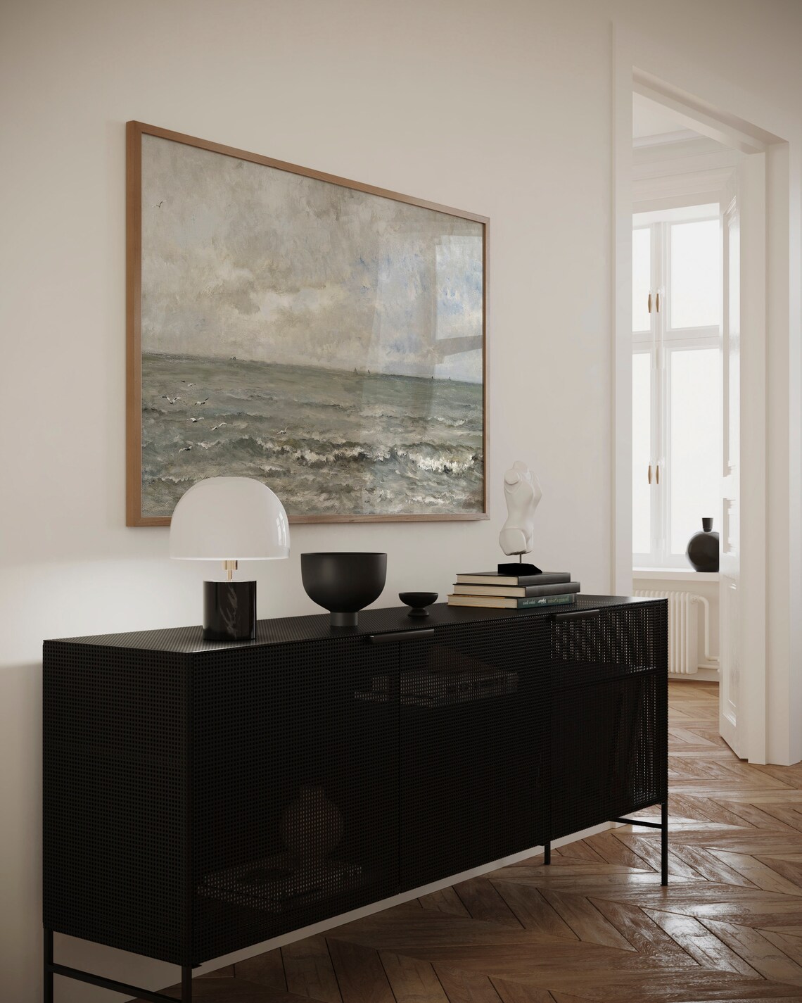 Vintage Coastal Landscape, Neutral Bathroom Wall Art - Image 3