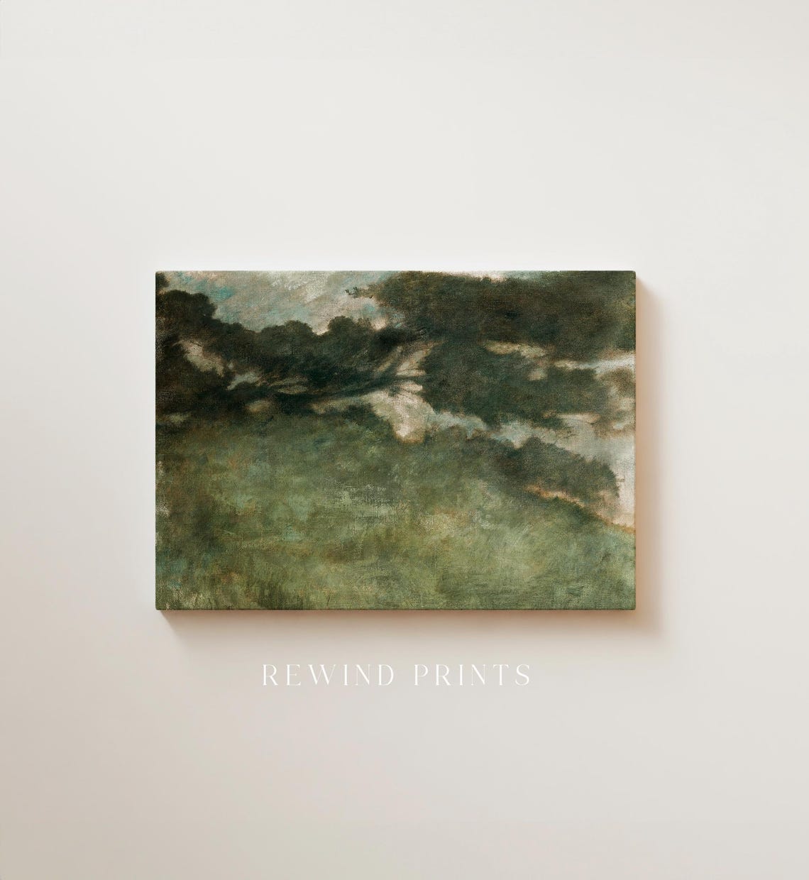 Rustic Green Landscape Painting Moody Field Oil Painting - Image 3
