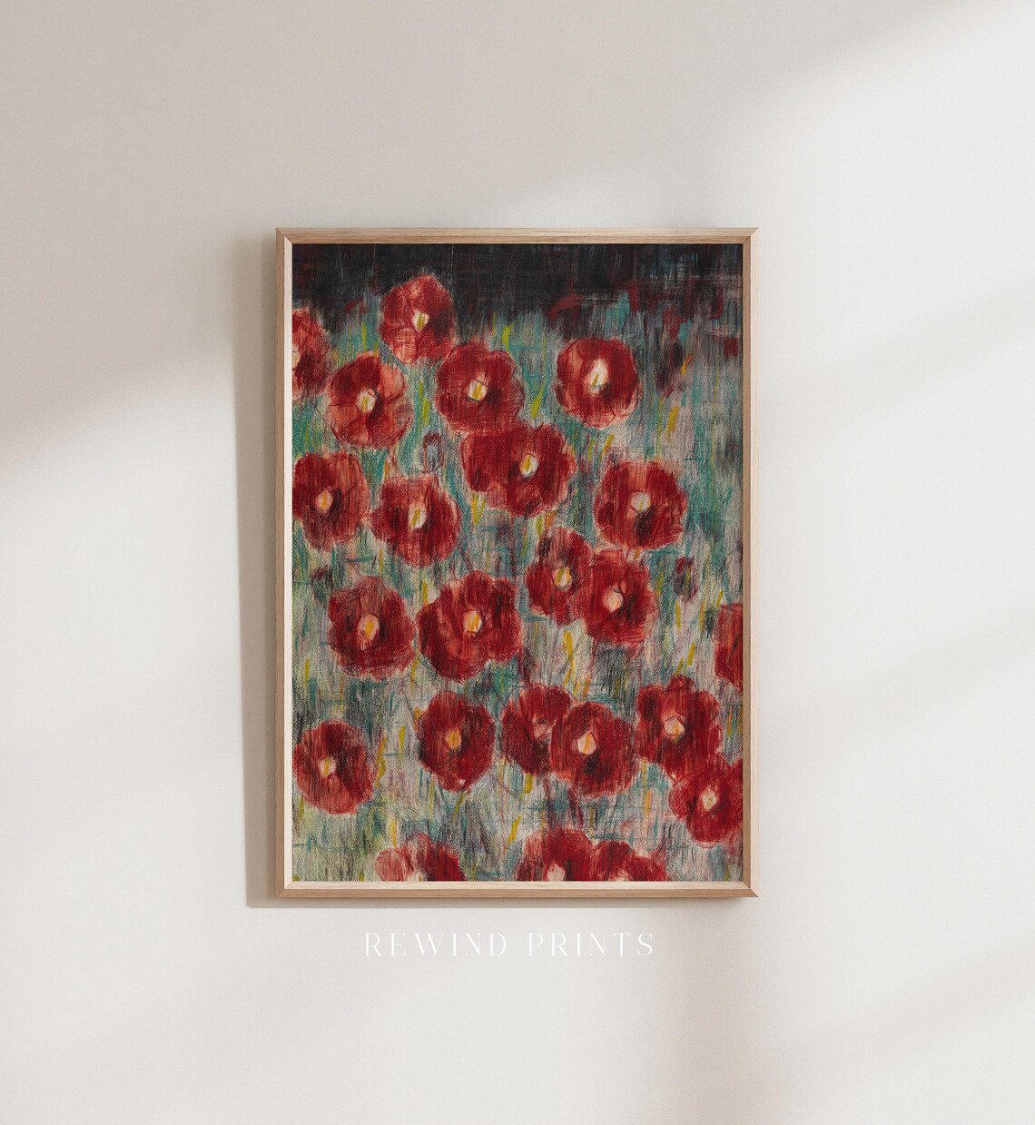 Vintage Red Poppies Abstract Floral Art Print - Image 3