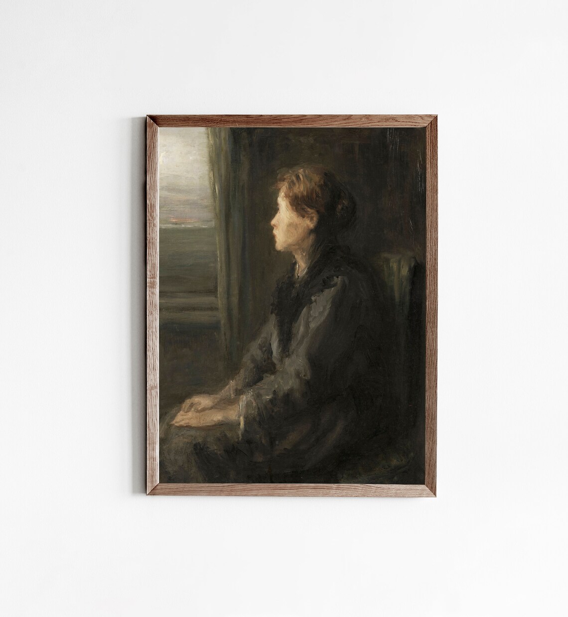 Dark Moody Woman By Window Portrait Antique Victorian Oil Painting Print - Image 2