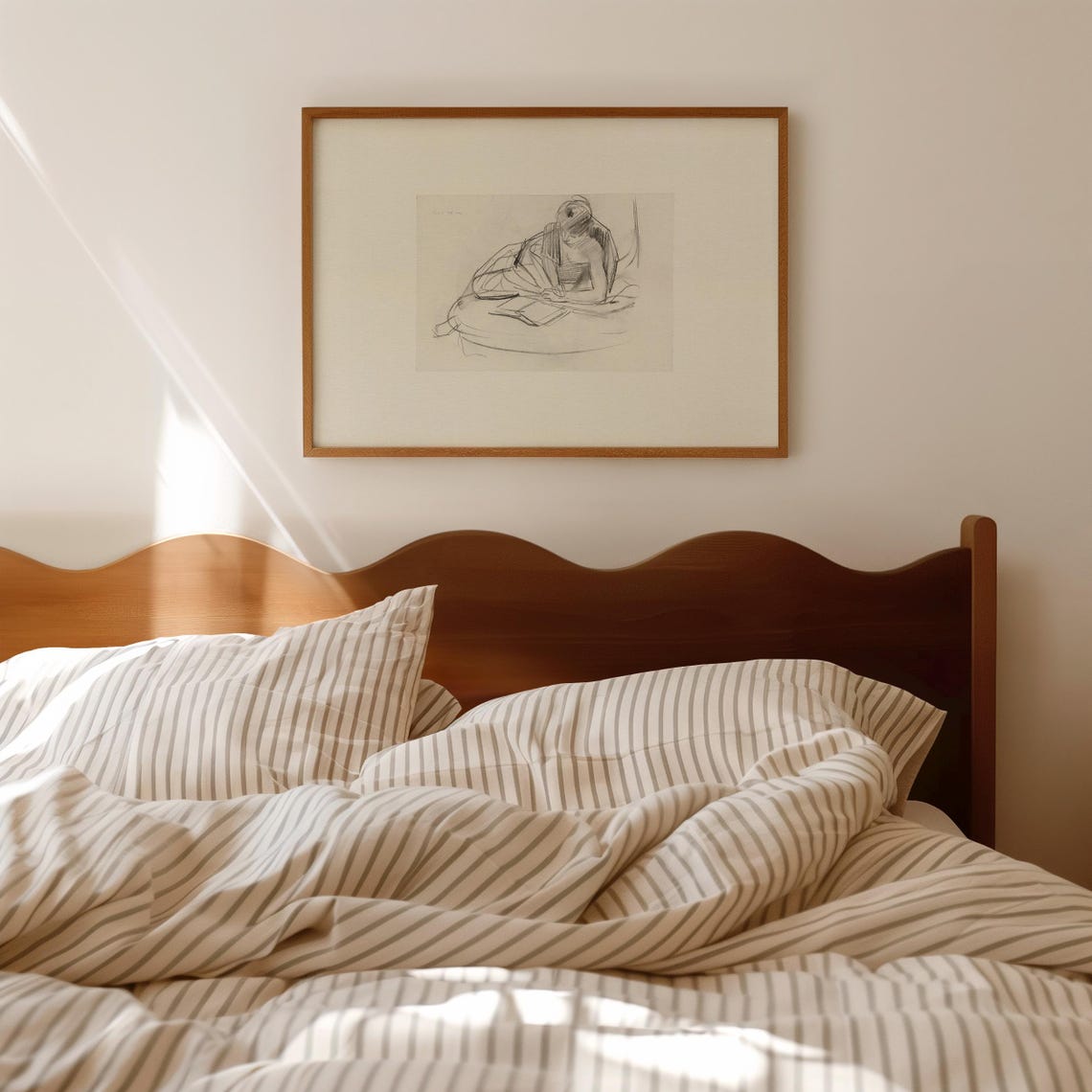 Vintage Minimalist Woman Reading Sketch Black Ink Drawing Wall Art - Image 4