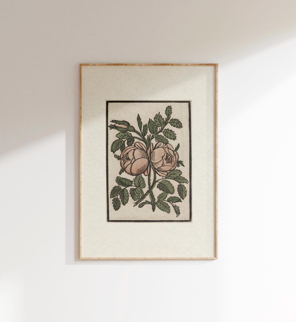Vintage Botanical Floral Drawing Antique Roses Woodcut Wall Art - Image 3