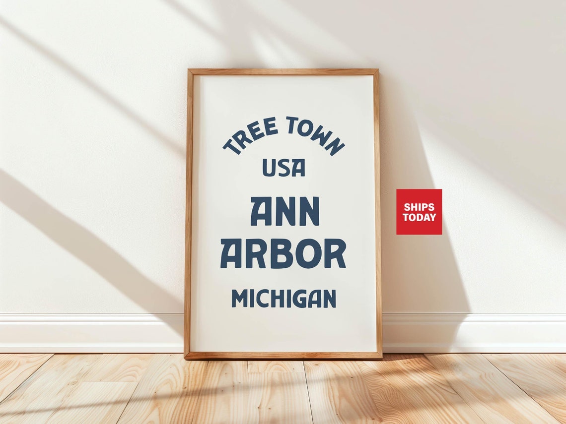 Tree Town USA Ann Arbor Michigan Retro Typography Gift Poster