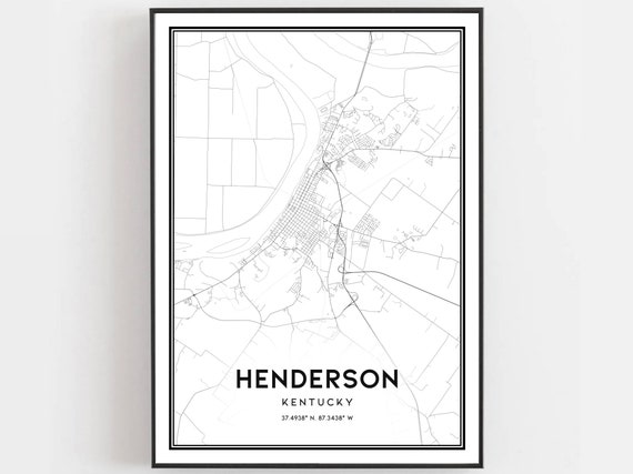 Henderson Map Print Poster, Kentucky Street Decor