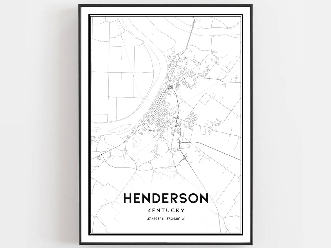 Henderson Map Print Poster, Kentucky Street Decor