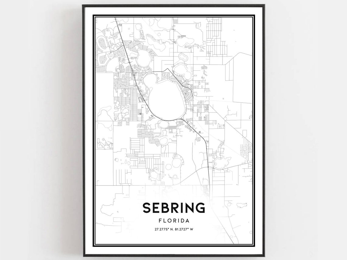 Sebring Florida City Street Map Art Print With Coordinates Decor