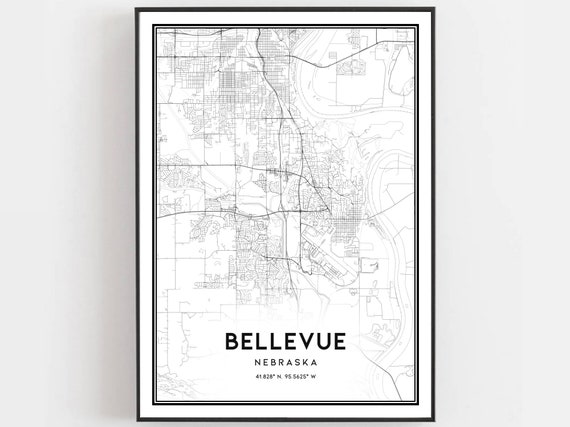 Bellevue Map Print, Nebraska Street Decor