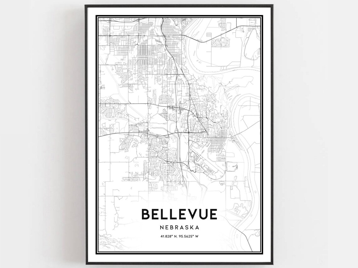 Bellevue Map Print, Nebraska Street Decor