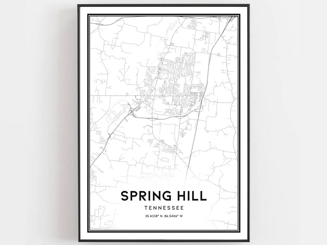 Spring Hill Tennessee City Map Coordinates Minimalist Street Art Poster