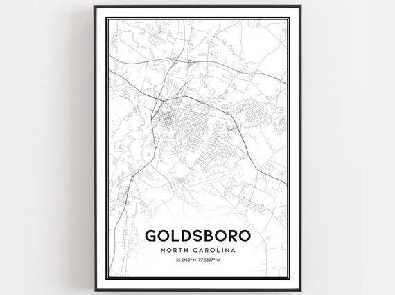 Goldsboro Map Print Poster Wall Art Nc City North Carolina Street Decor Road Gift B1240
