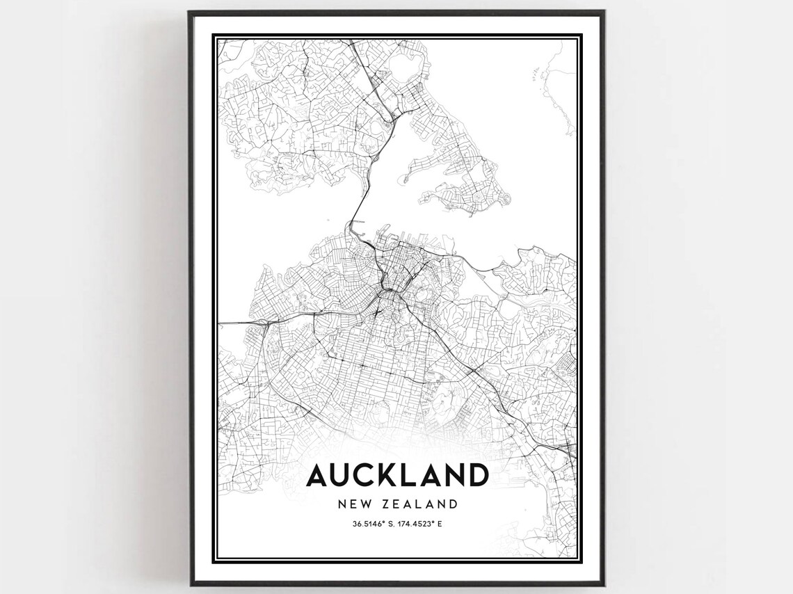 Auckland New Zealand Street Map Black White Coordinates Art Wall Poster
