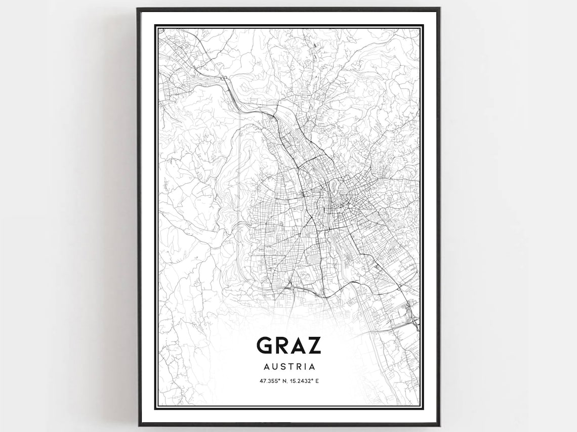 Graz Map Poster Print, City Street Decor