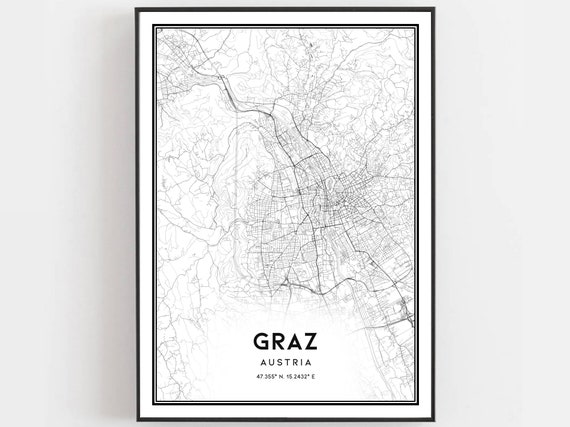 Graz Map Poster Print, City Street Decor