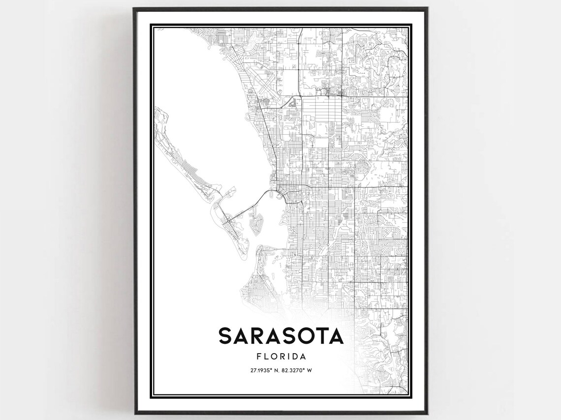 Sarasota Florida City Street Map Minimalist Black White Poster