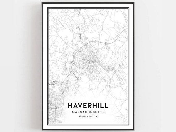 Haverhill Map Print Poster Wall Art Ma City Massachusetts Street Decor Road Gift B1200