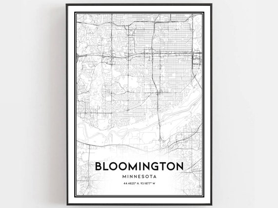 Bloomington Map Print Poster Wall Art Mn City Minnesota Street Decor Road Gift B966