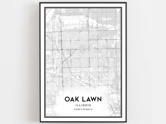 Oak Lawn Map Poster, Illinois Street Decor