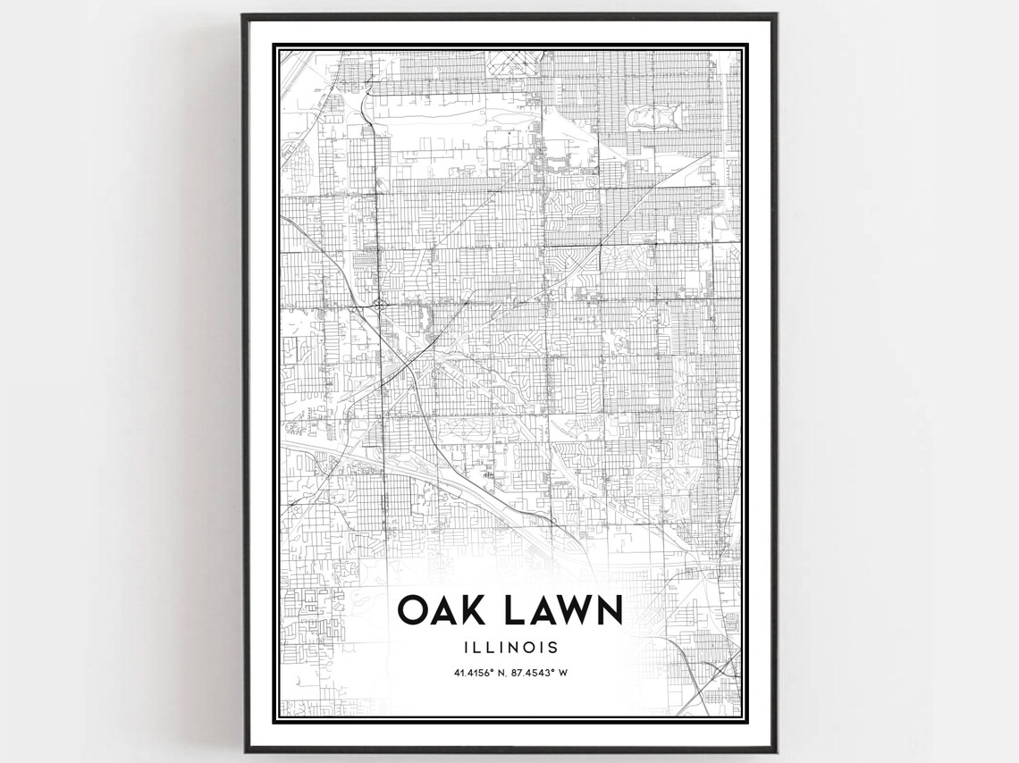 Oak Lawn Map Poster, Illinois Street Decor
